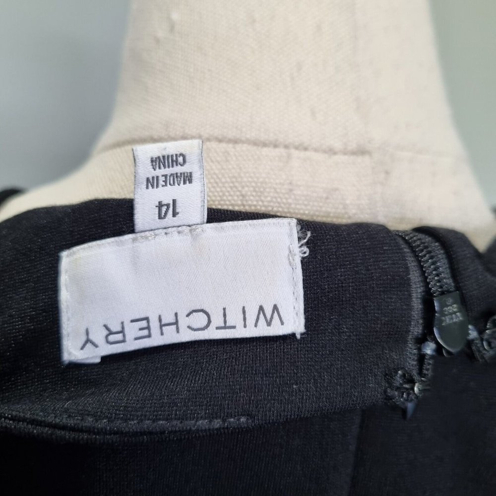 Witchery Black Ponte Lace Up Detail Bodycon Midi Dress Size 14 - Picture 7 of 9